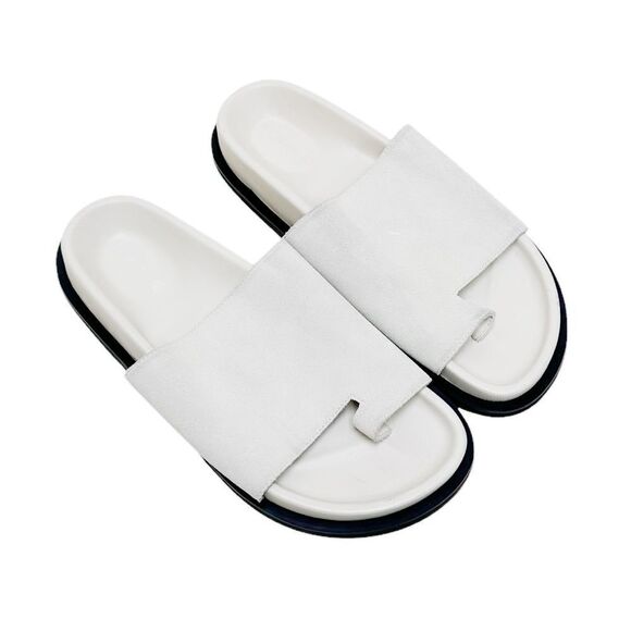 ST. AGNI Loe Suede Slides in White/Grey - Picture 4 of 6